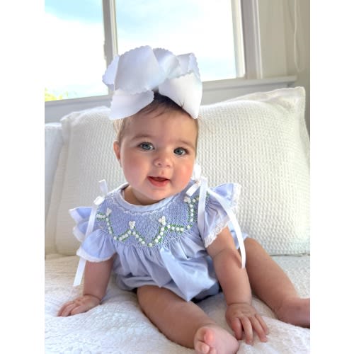 Roses & Bows Smocked Bubble in Blue