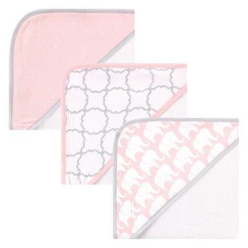 Hudson Baby Infant Girls Rayon from Bamboo Rich Hooded Towels, Pink Elephant, One Size