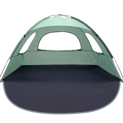WhiteFang Beach Tent Anti-UV Portable Sun Shade Shelter for 3/4/6/8 Person, Extendable Floor with 3 Ventilating Mesh Windows Plus Carrying Bag, Stakes and Guy Lines