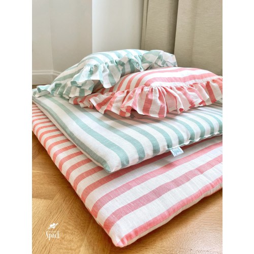 Striped Linen Padded Play Mat, Red and White Baby Floor Mat, Nursery Soft Playing Rug, Floor Padded Playmat, Kids Room Square Cozy Mattress