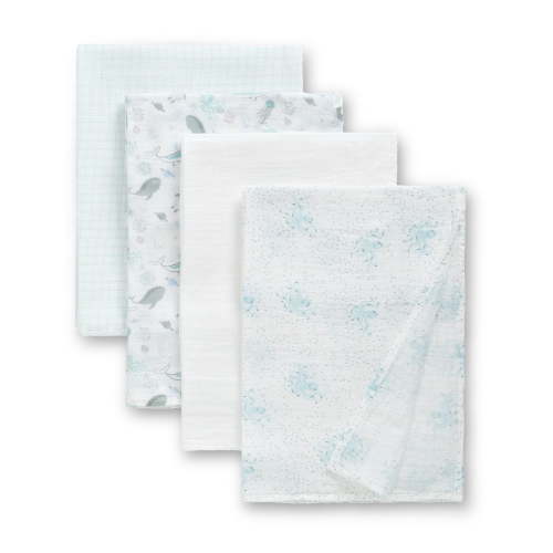 Delta Children 100% Cotton Muslin Baby Receiving Blankets for Girls and Boys – 47x47 Inches (Pack of 4), Sea Life