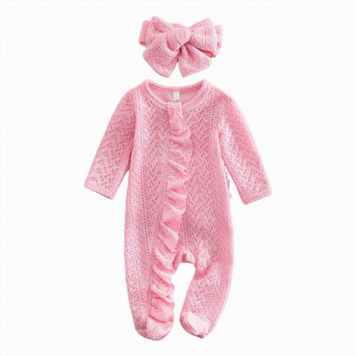Newborn Baby Girl Coming Home Outfit Ruffle Long Sleeve Footies Romper Infant Fall Bow Headband Clothes