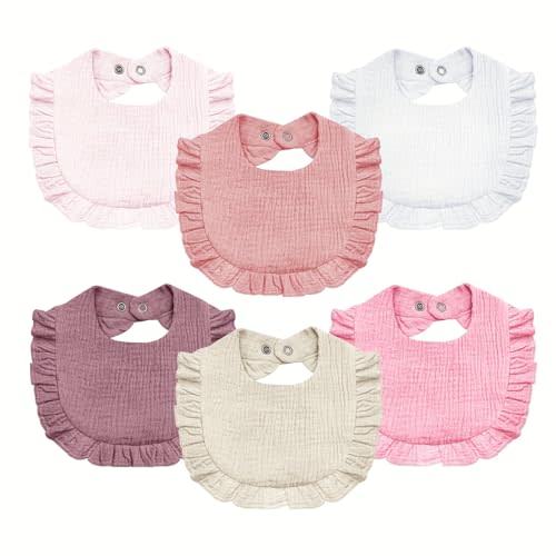 Baby Muslin Bibs,6 Pcs Drool Bandana Bibs for Baby Girl Drooling and Teething,Soft and Absorbent Cotton for Newborn
