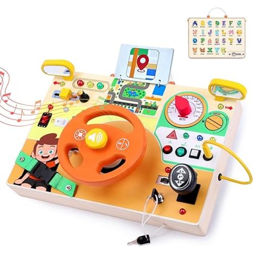 Grarain Busy Board for Toddlers - Montessori Educational Toy for 1-3 Year Old Boys & Girls | Travel-Friendly Sensory Learning Activity | Ideal for Kids with Autism(Dinosaur Busy Board)
