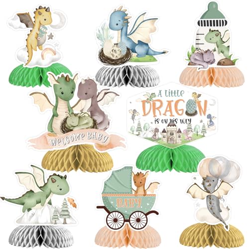 Kreatwow Dragon Honeycomb Centerpieces Dragon Baby Shower Decoration Dragon Theme Table Centerpieces Welcome Baby Decorations A Little Dragon On The Way Decorations for Boy's Dragon Knight Baby Shower