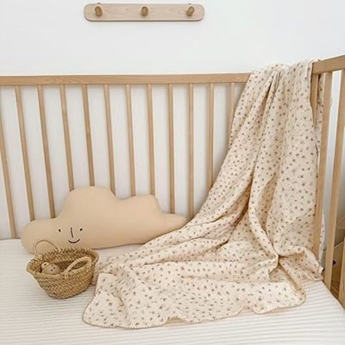 BuLuTu Muslin Cotton Girls Kids Toddler Blanket Pink Floral Blankets for Crib Toddler Bed Blankets Lightweight Children Nap Time Blanket for 1 2 3 4 5 6 Year Old Toddlers, 1 pc, 47"x51"