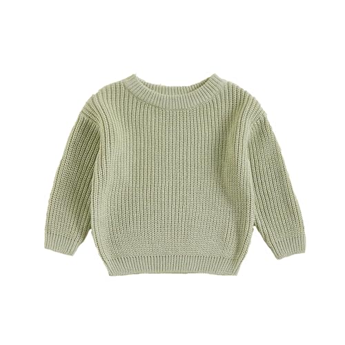 Pivanzore Baby Girl Boy Toddler Knit Sweater Cute Round Neck Long Sleeve Blouse Pullover Oversized Sweatshirt Warm Kids Tops