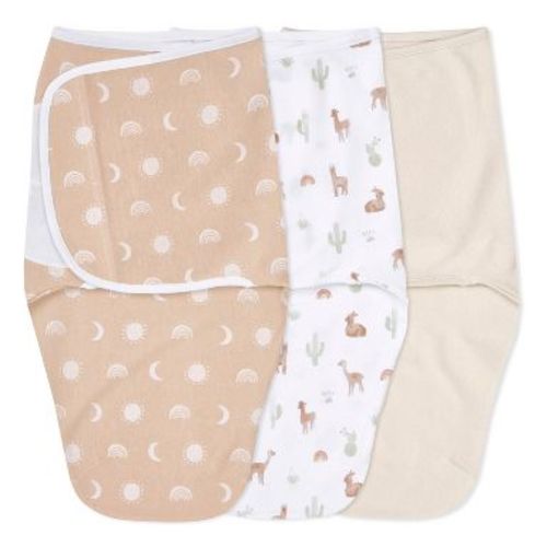 aden + anais essentials Baby 100% Cotton Zipless Easy 3pk Swaddle Wraps - Desert Sun 0-3m