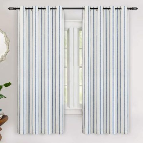 DriftAway Farmhouse Linen Blackout Curtains for Living Room Striped Lined Grommet Rustic Drapes Navy Stripe 52X63