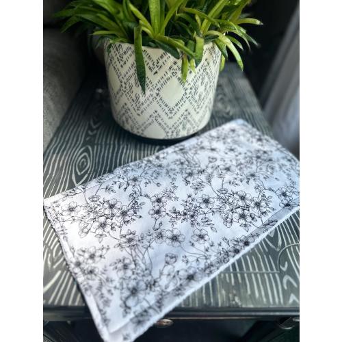 Hand Sewn Floral Burp Cloth: Black and White Cotton Terry