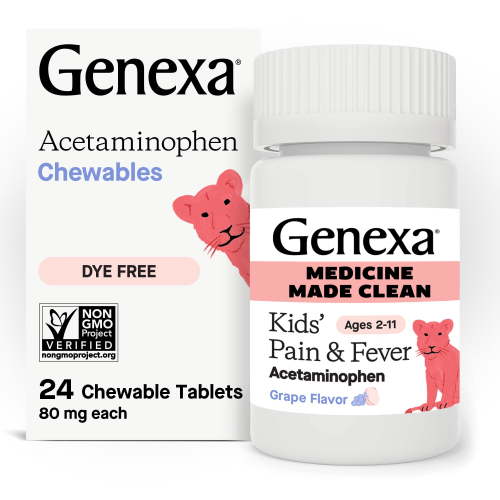 Genexa Kids Pain Fever Chewables Grape 24 Ct for Kids Aches and Fever