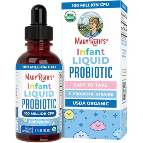 MaryRuth’s Infant Liquid Probiotic Drops | Ages 6-12 Months | USDA Organic | Proprietary Probiotic Blend | Vegan | Non GMO | Unflavored | 1 Fl Oz