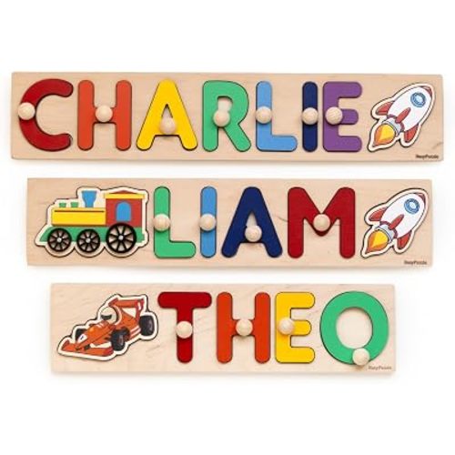 Personalized Name Puzzle Montessori Toys Nursery Decor Customized Puzzle Educational Toy for a 1 Year Old Gifts Kids Name Sign for Nursery Easter Present for Baby (Rainbow)