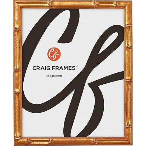 Craig Frames Faux Bamboo, 11x13 Picture Frame, Vintage Gold