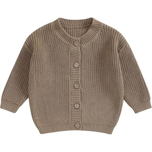 Baby Knit Sweater Cardigan, Khaki, 6-12 Months