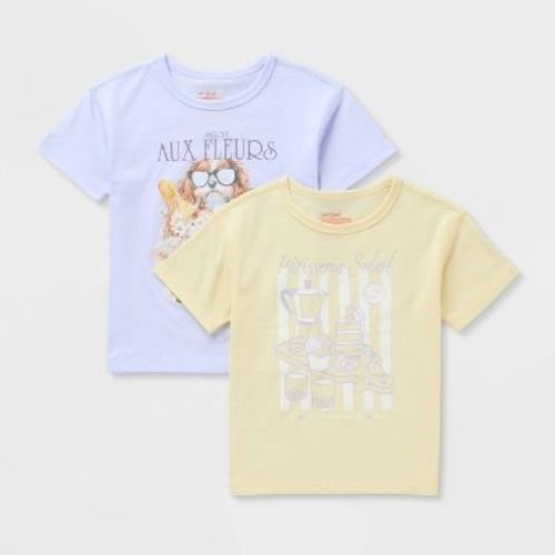 Toddler Girls' 2pk Adaptive Short Sleeve Oversized 'Dog & Pastries' Graphic T-Shirt - Cat & Jack™ Purple/Yellow 2T