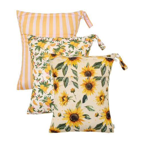 babygoal Wet Dry Bags 3 Pack, Waterproof Travel Bags for Swimsuits, Beach, Pool, Gym,Food Storage and Wet Clothes(Sunflower,Lemon,Stripe),3LN43-B