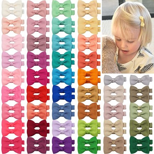 CLLOT Hair Clip 90PCS, Baby Girls Fully Lined Baby Bows Hair Pins Tiny 2' Hair Bows Alligator Clips for Infants Toddlers in Pairs