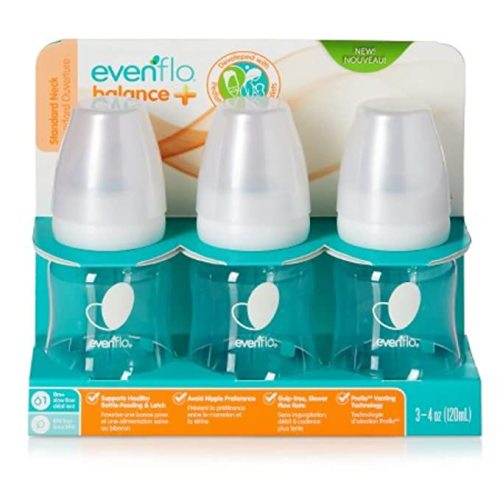 Evenflo Feeding Balance+ Bottles, Standard, 0+ Months, Slow Flow, 3 Bottles, 4 oz (120 ml)