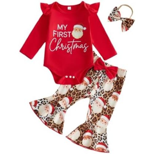 My First Christmas Baby Girl Outfit Romper Flared Pants Headband