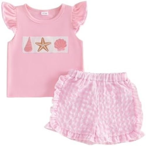 Toddler Baby Girl Summer Clothes Short Sleeves T-Shirt Tops and Ruffled Shorts Set Cute Summer Outfits 2Pcs