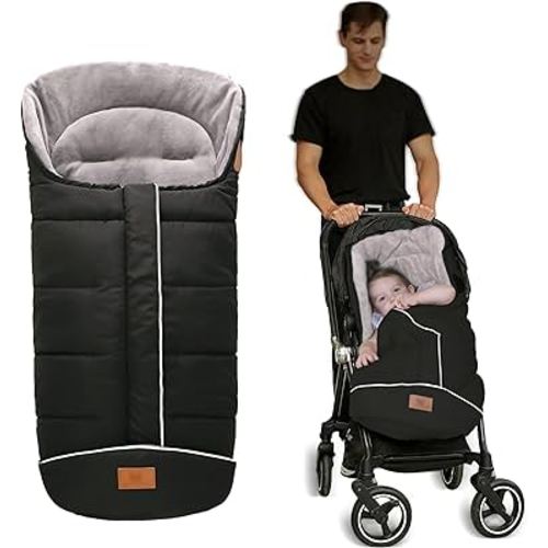 LAT Baby Warm Bunting Bag Universal,Stroller Sleeping Bag Cold Weather,Waterproof Toddler Footmuff(Basic,Black)