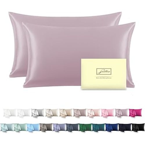 Silk Pillow Cases 2 Pack Soft Breathable and Sliky Standard Size Pillow Cases Set of 2,Natural Mulberry Satin Silk Pillowcase with Hidden Zipper for Hair and Skin (Lavender,20"X 26",2pcs)