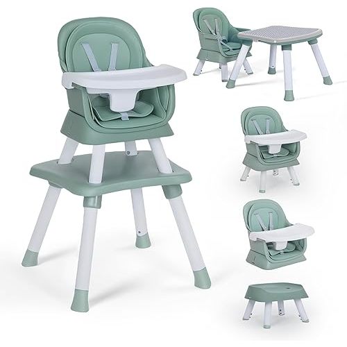 Baby High Chair, 8 in 1 Convertible Highchairs for Babies and Toddlers, Children Dining Booster Seat/Kids Building Block Table for Girls Boys, Baby Seat with Removable Tray, Green