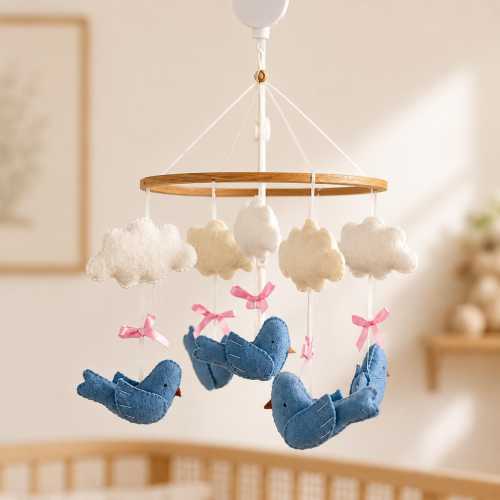 Baby Blue Bird Crib Mobile – Cinderella Nursery Decor – Felt Baby Mobile with Clouds – Princess Nursery – Baby Shower Gift