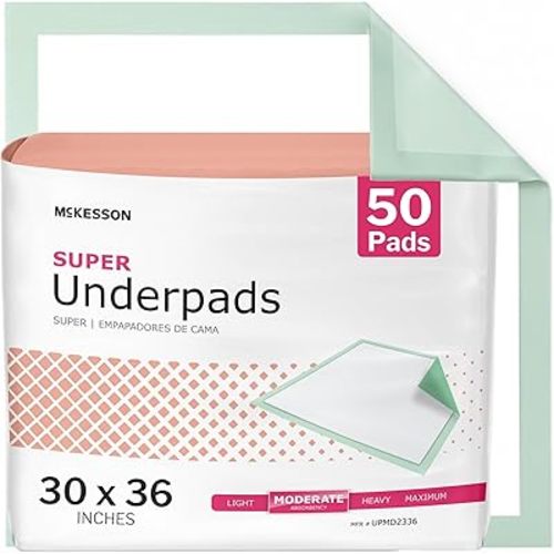 McKesson Super Underpads, Incontinence Bed Pads 30" x 36" [50 Count], Moderate Absorbency, Disposable Chux for Adults, Elderly, and Baby, Pee Pads