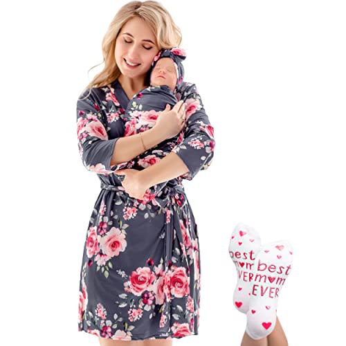 ECO BABY Mommy and Me Robe and Swaddle Set | Maternity Robe and Matching Baby Set for Girl, Boy | Hospital Labor and Delivery