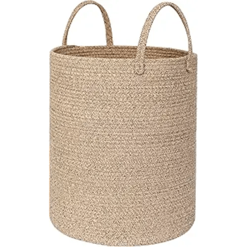 Large Woven Laundry Basket, 15"x18" Tall Blanket Storage for Living Room, Cute Nursery Kids Baby Laundry Hamper, Wicker Hamper for Bedroom Aesthetic, Cotton Rope Dirty Clothes Decor Basket