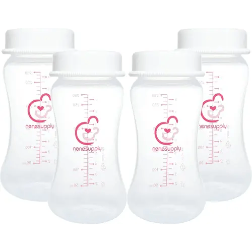 Nenesupply 9oz 4 Count Wide Neck Breast Pump Bottles Use as Bottles for Pumping with Spectra S1 Spectra S2 9 Plus Breast Pumps. Pump Bottles for Spectra Pump. Breastmilk Storage and Collection Bottles