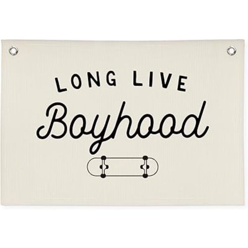 Boys Room Nursery Decor，Long Live Boyhood Skateboard Wall Decor Hanging Flag Nursery Toddler Kids Room Decoration,Gifts for Teens, Minimalist Wall Decor, Vintage Sports Nursery Decor boyroom banner