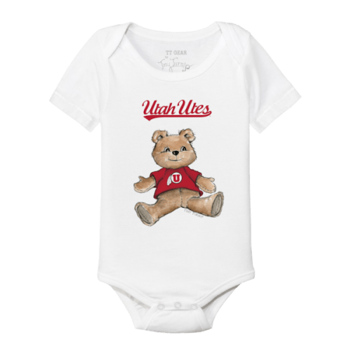 Utah Utes Tiny Turnip Infant Teddy Bear Bodysuit - White