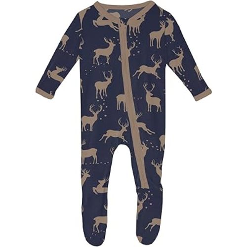 KicKee Festive Print Footies with Zipper, Snuggly One-Piece Pajamas for Seasonal Fun