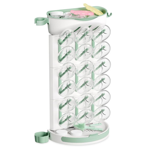Momcozy DIY Larger Bottle Drying Rack for 18 Bottles, Space Saving Countertop Vertical Rack with Brushes Holder, Detachable Travel Bottle Rack for Baby Accessories & Pump Parts