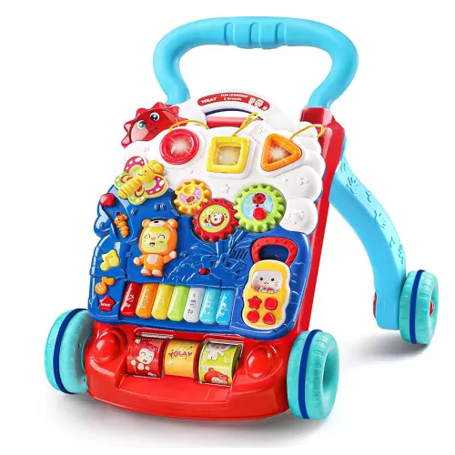YOLAY Baby Walker Push with Wheels, Sit-to-Stand Walker for Baby Boy and Girl 6-12 Months with Detachable Play Panel, Stable Handle, Early Learning Activity for Kids - Blue