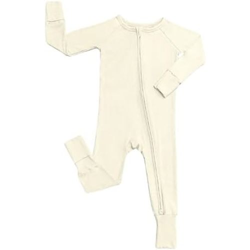 Stretchy Ribbed Viscose from Bamboo Baby Pajamas, 2-Way Zipper Onesie, Fold-Over Mittens & Cuffs, Infant PJs