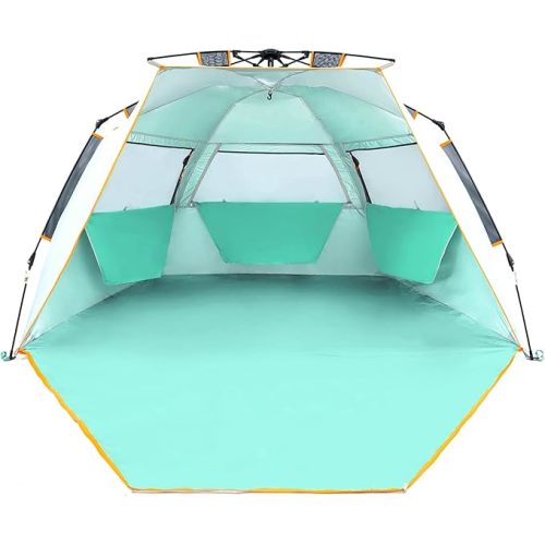 Wolfwise Instant Beach Tent Sun Shelter with Zippered Extendable Porch for Privacy, Portable Beach Tents with Carrying Bag, Easy Setup Pop up Shade for 3-4 Person, 85 x45x49 in, Mint Green
