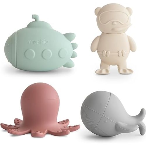 mushie Sealife Bath Toys Play Set for Toddlers | 100% Food Grade Silicone | Pack of 4