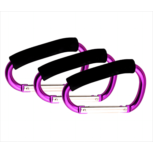 Noneea 3PCS Stroller Hooks, 5.2'' Large Carabiner Clip - Carabiner Large, Baby Stroller Hooks for Hanging Bags, Stroller Accessories(Purple)
