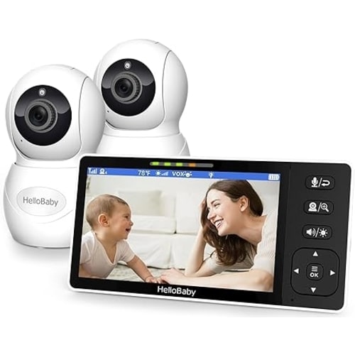 HelloBaby HB6081-2 Split Screen Baby Monitor with 2 Cameras, 720P, No