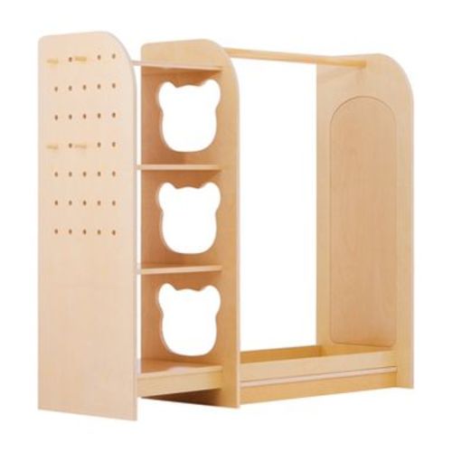 VEVOR Kids Dress Up Storage, with Mirror, Wooden Kids Dress Up Rack, Toddler Wardrobe Closet for Little Girls, Storage Armoire, Natural