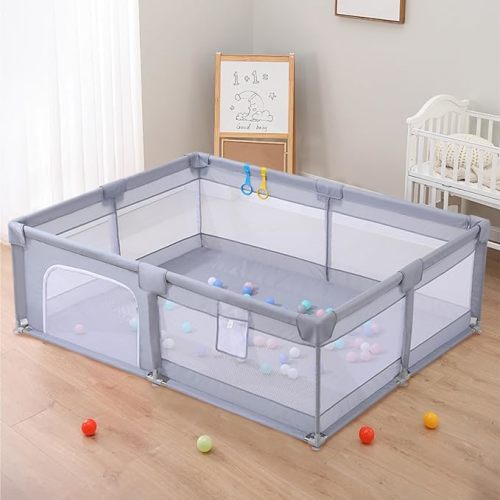 Baby Playpen, Playpens for Babies, Large Playard for Toddlers, Recreation Area, Sturdy Safety Baby Play Yard Fence，Baby Gate Playpen (200 * 150cm, Gray)