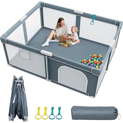 Foldable Baby Playpen - 71"×59" Collapsible Play Pen for Babies and Toddlers - Indoor Outdoor Foldable Play Yard with 4 Handles - Folding Baby Playpen with Bag Portable Travel Play Yard