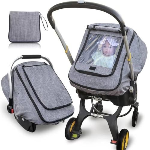 Car Seat Rain Cover,Universal Baby Stroller Accessory for Infant Car Seat Stroller,Waterproof, Windproof Protection,Protect from Dust Snow(Grey)