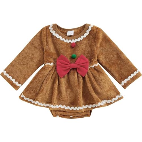 Baby Girl Christmas Outfit Newborn Gingerbread Romper Dress Fleece Princess Christmas Dresses Fall Winter Clothes