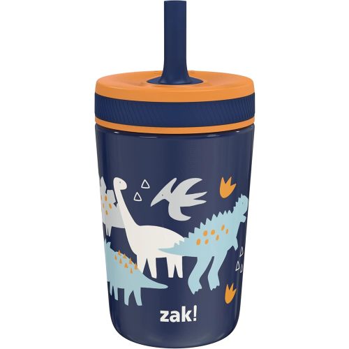 Zak Designs Kelso Toddler Cups For Travel or At Home, 12oz Vacuum Insulated Stainless Steel Sippy Cup With Leak-Proof Design is Perfect For Kids (Zaksaurus)