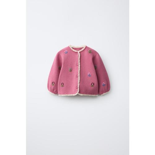 EMBROIDERED FLOWER CARDIGAN - Pink | ZARA United States